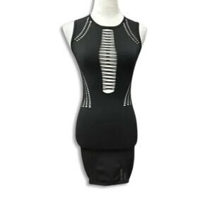 Iets Frans Bodycon Dress Edgy Sleeveless Cutout Jewel Neckline Black Medium NWOT